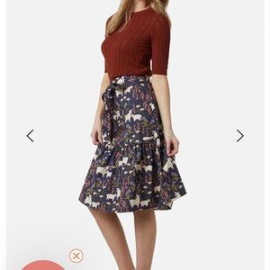 Sheep and flower print skirt, navy background, Princess Highway US 6 / AU 10